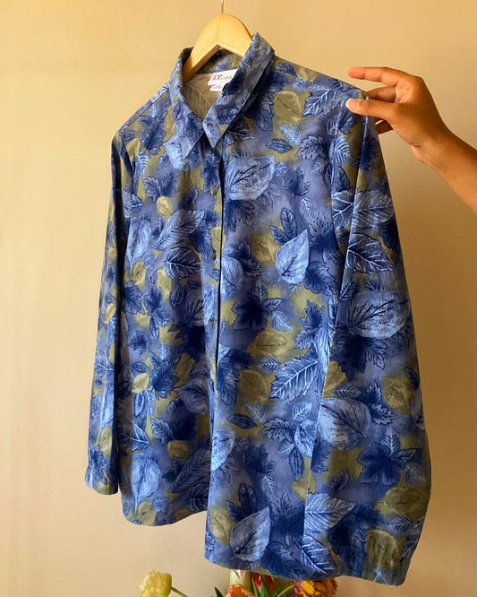 Vintage Leaves Print Suede Shirt