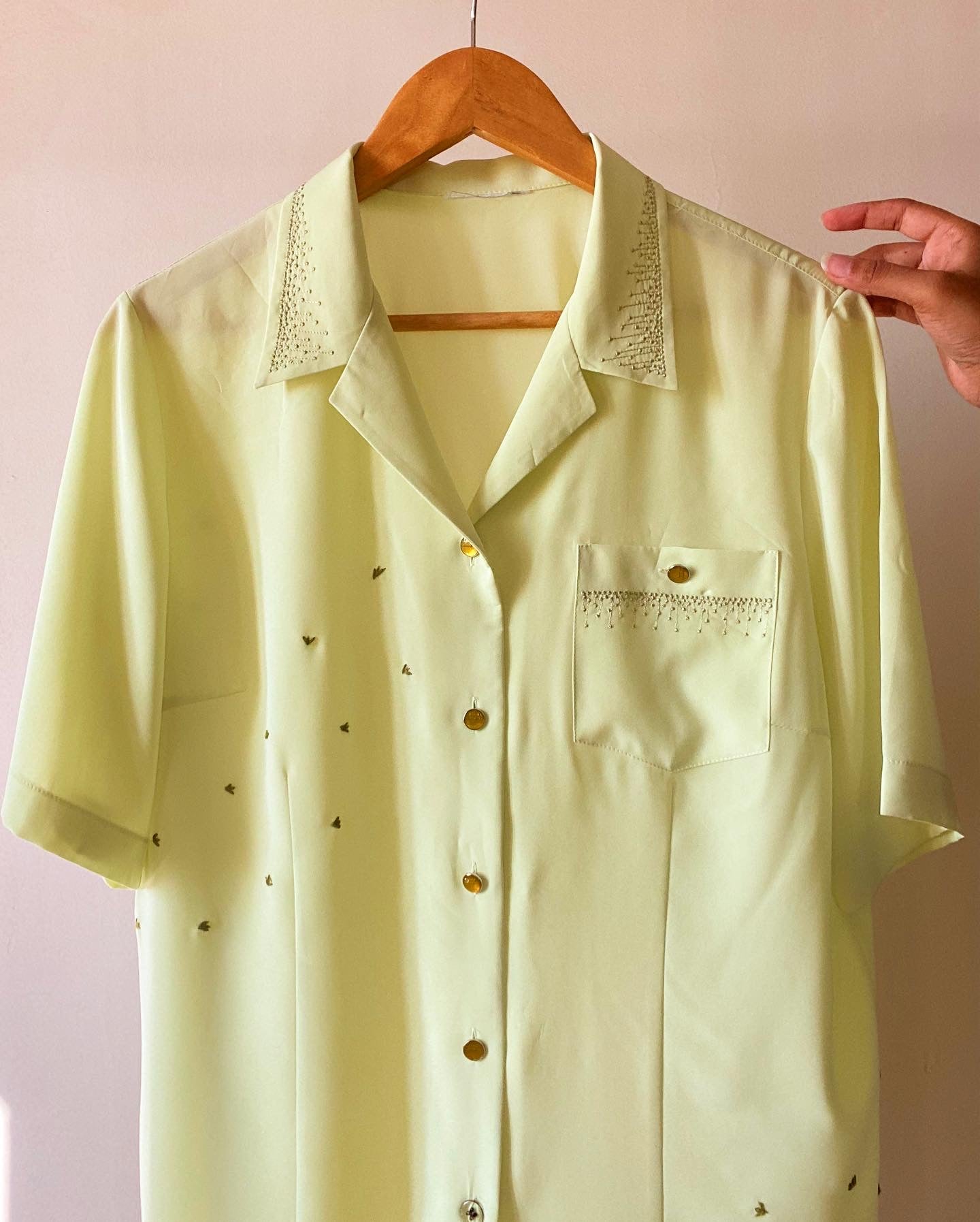 Green Hand Embroidered Vinatge Shirt