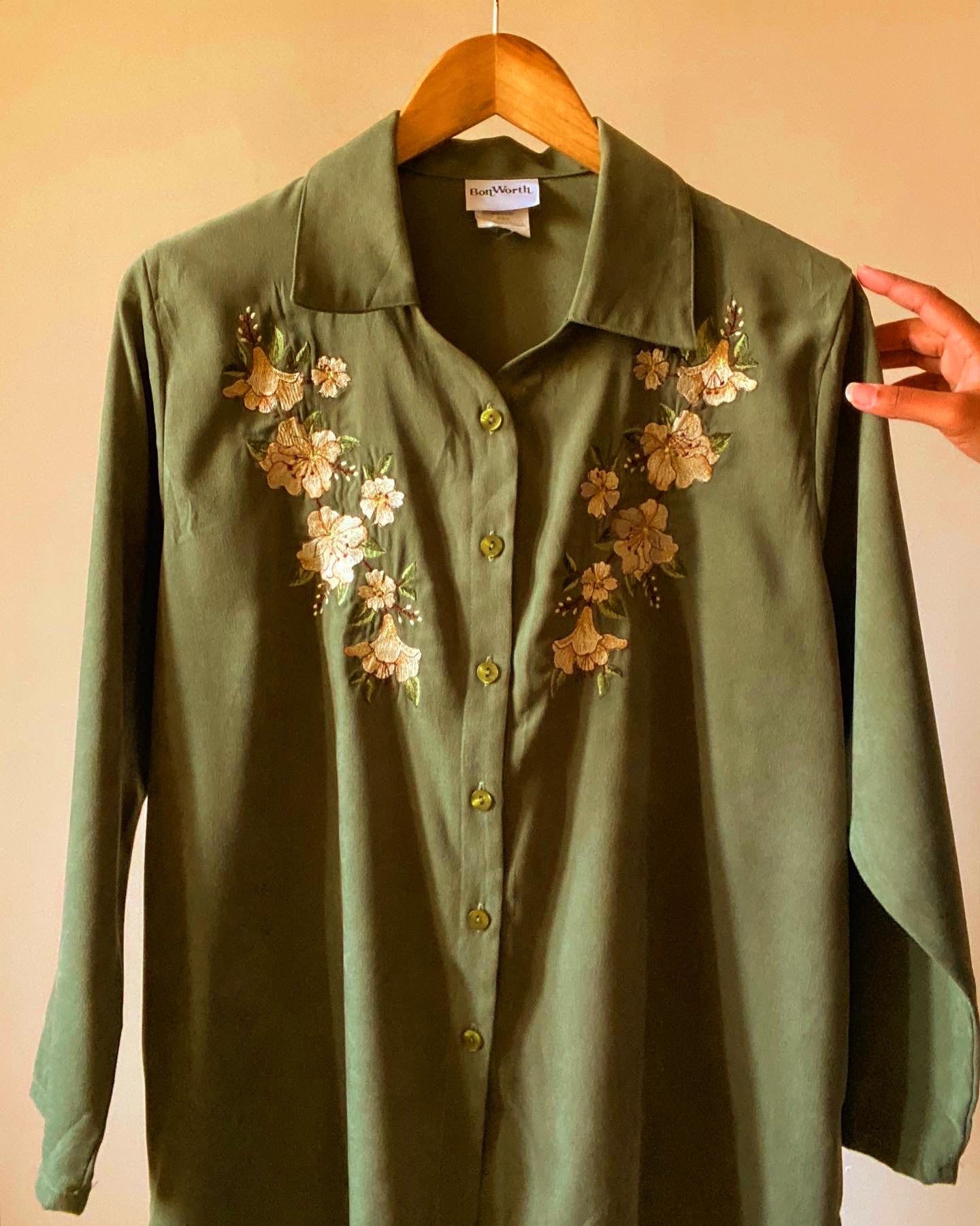 Green Floral Suede Vintage Shirt