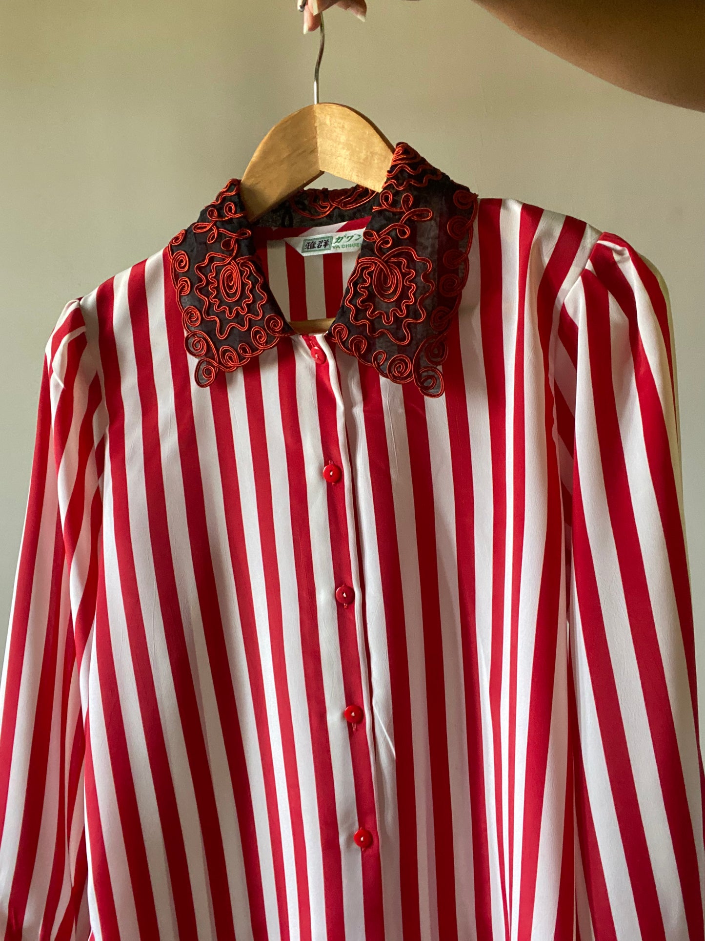 Vintage Striped Collar Embroidered Shirt