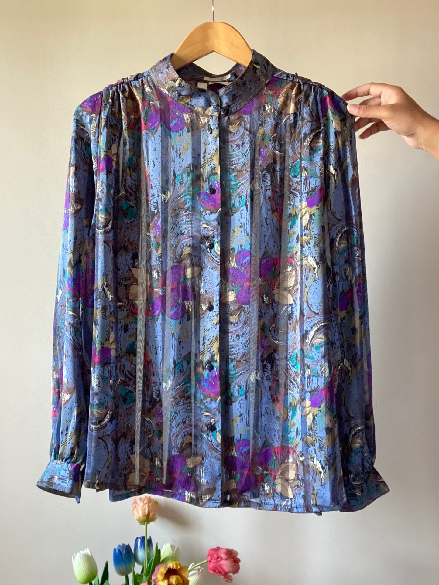 Vintage Semi Sheer Abstract Galaxy Print Shirt