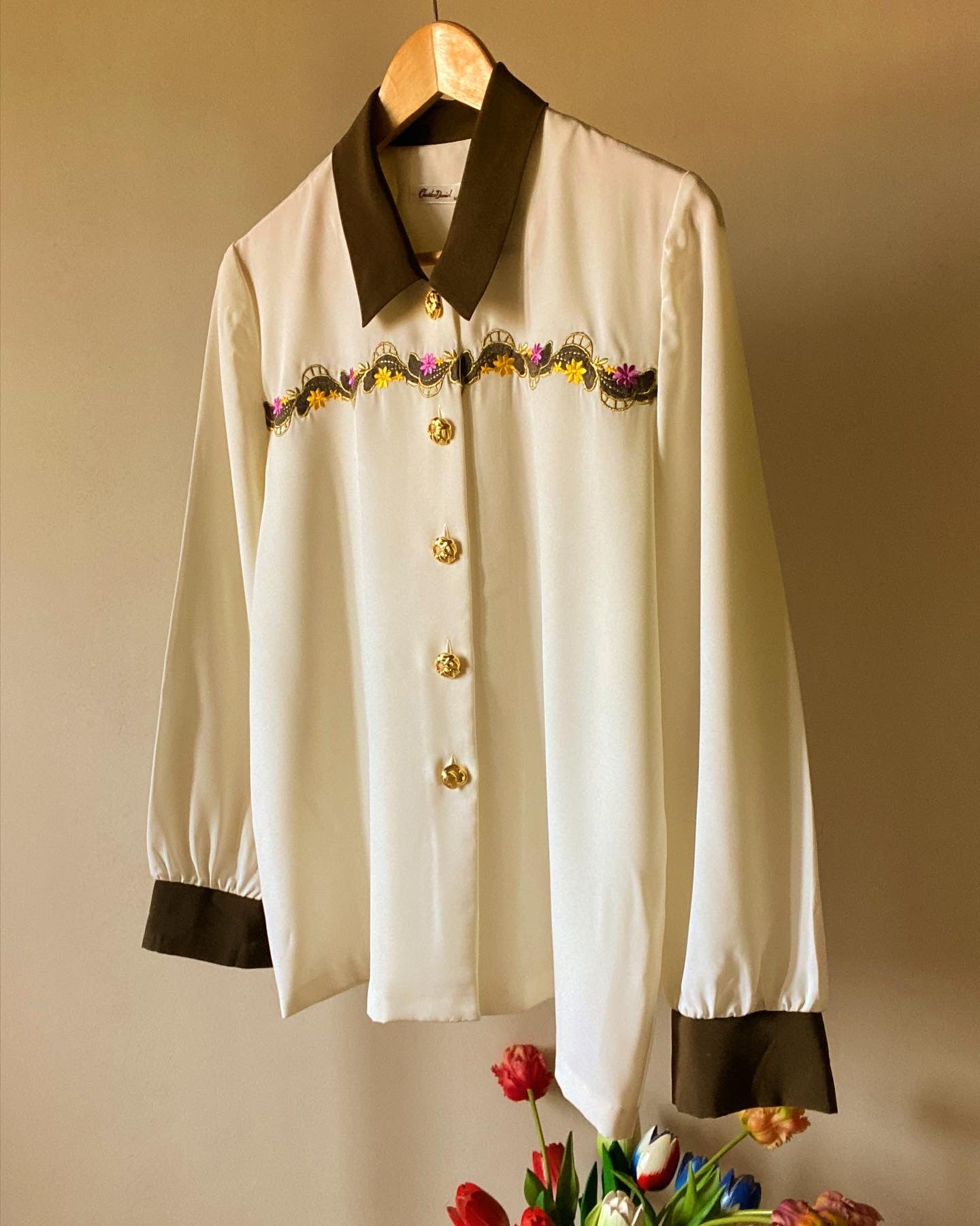 Front Floral Embroidered Vintage Shirt