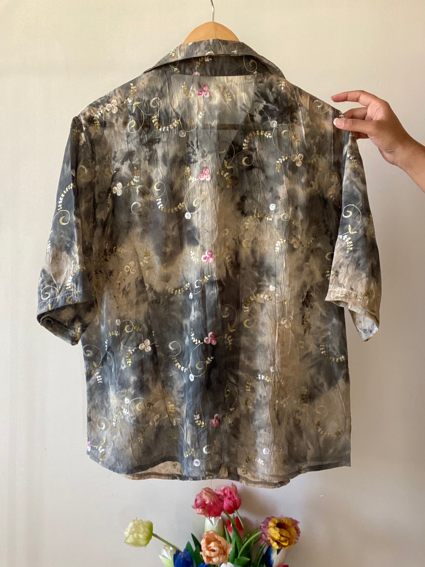 Tie And Dye Floral Embroidered Vintage Shirt