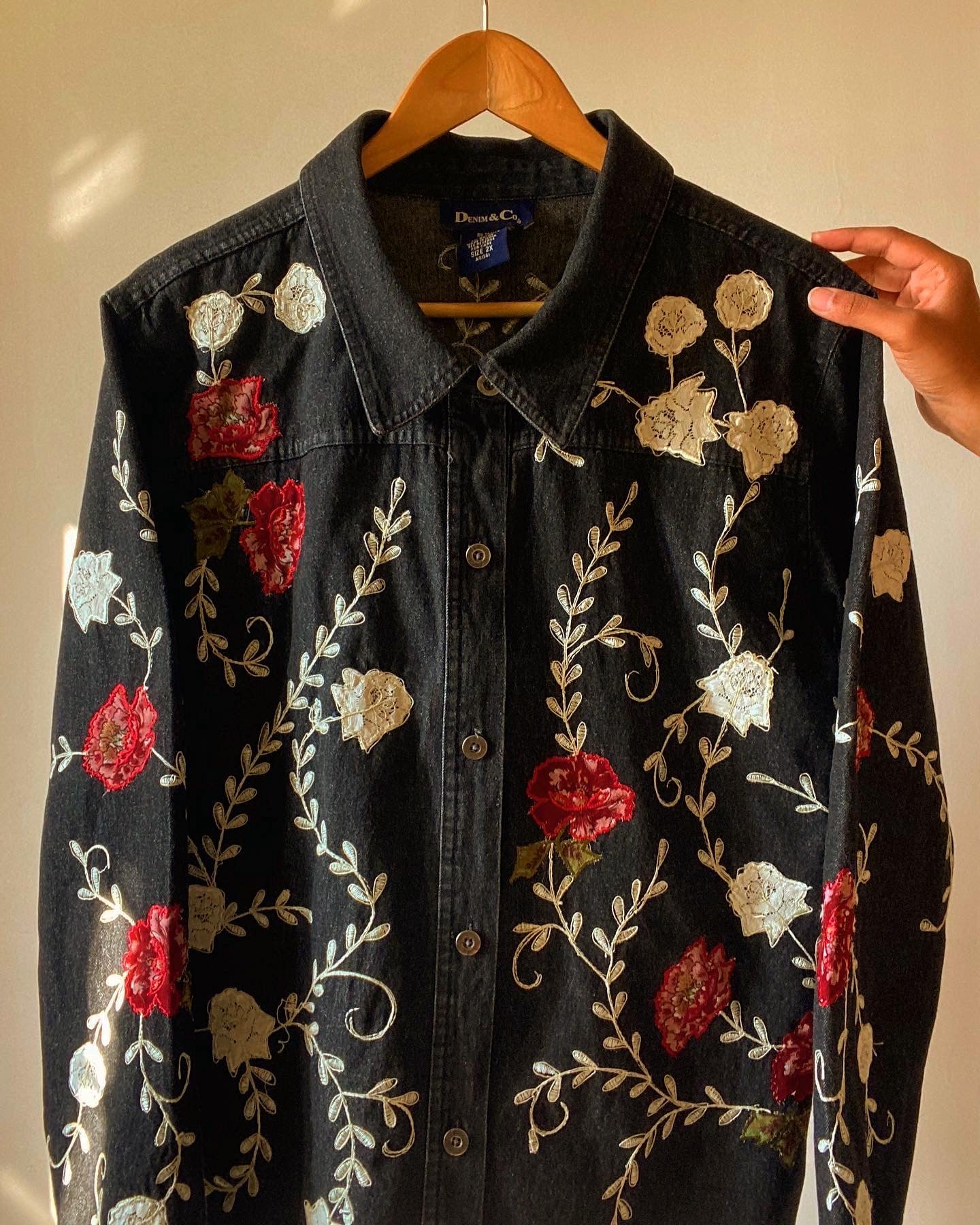 Vintage Appliqué Floral Denim Jacket