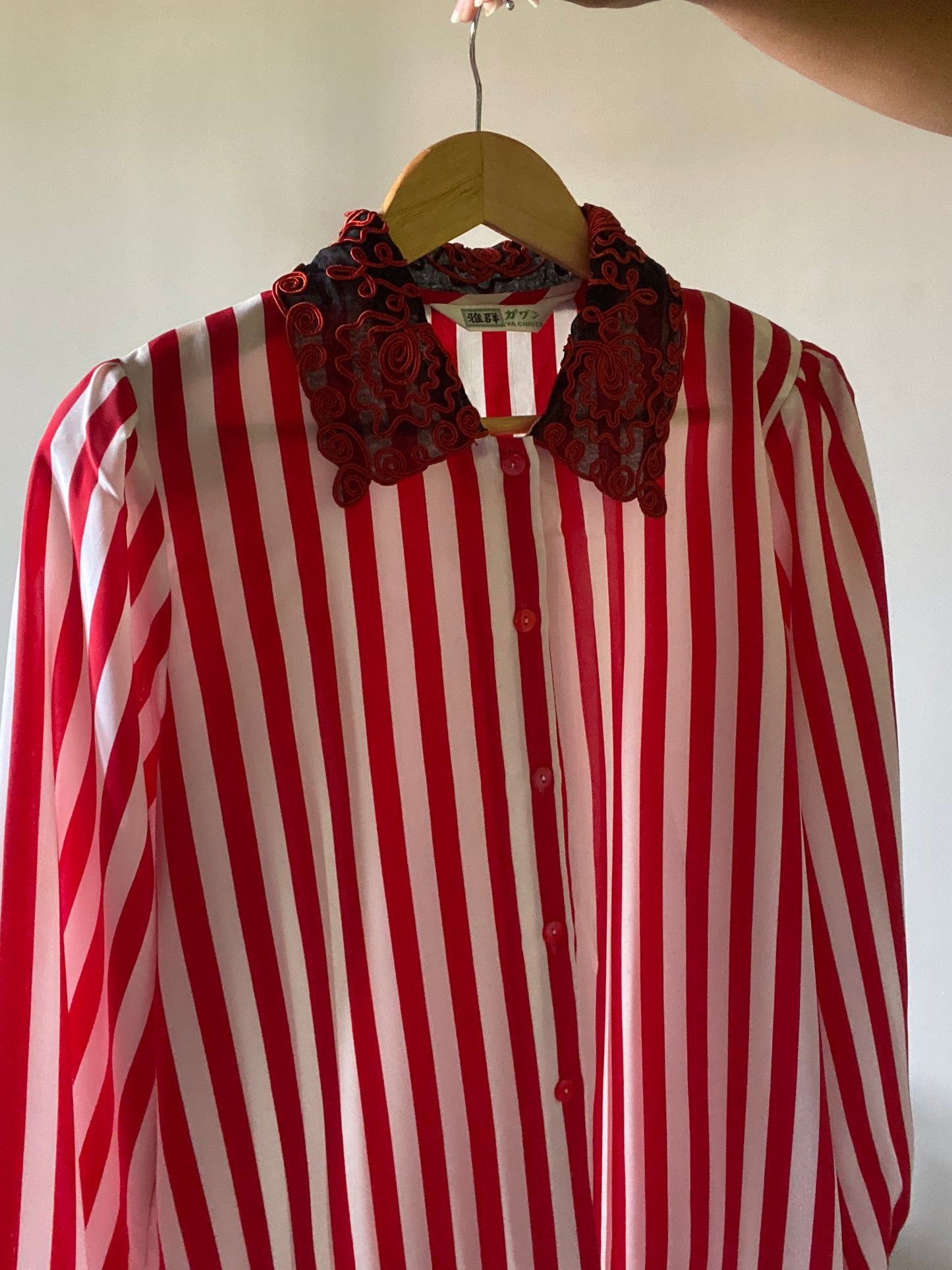 Vintage Striped Collar Embroidered Shirt