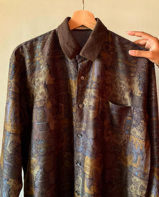 Vintage Abstract Print Corduroy Shirt