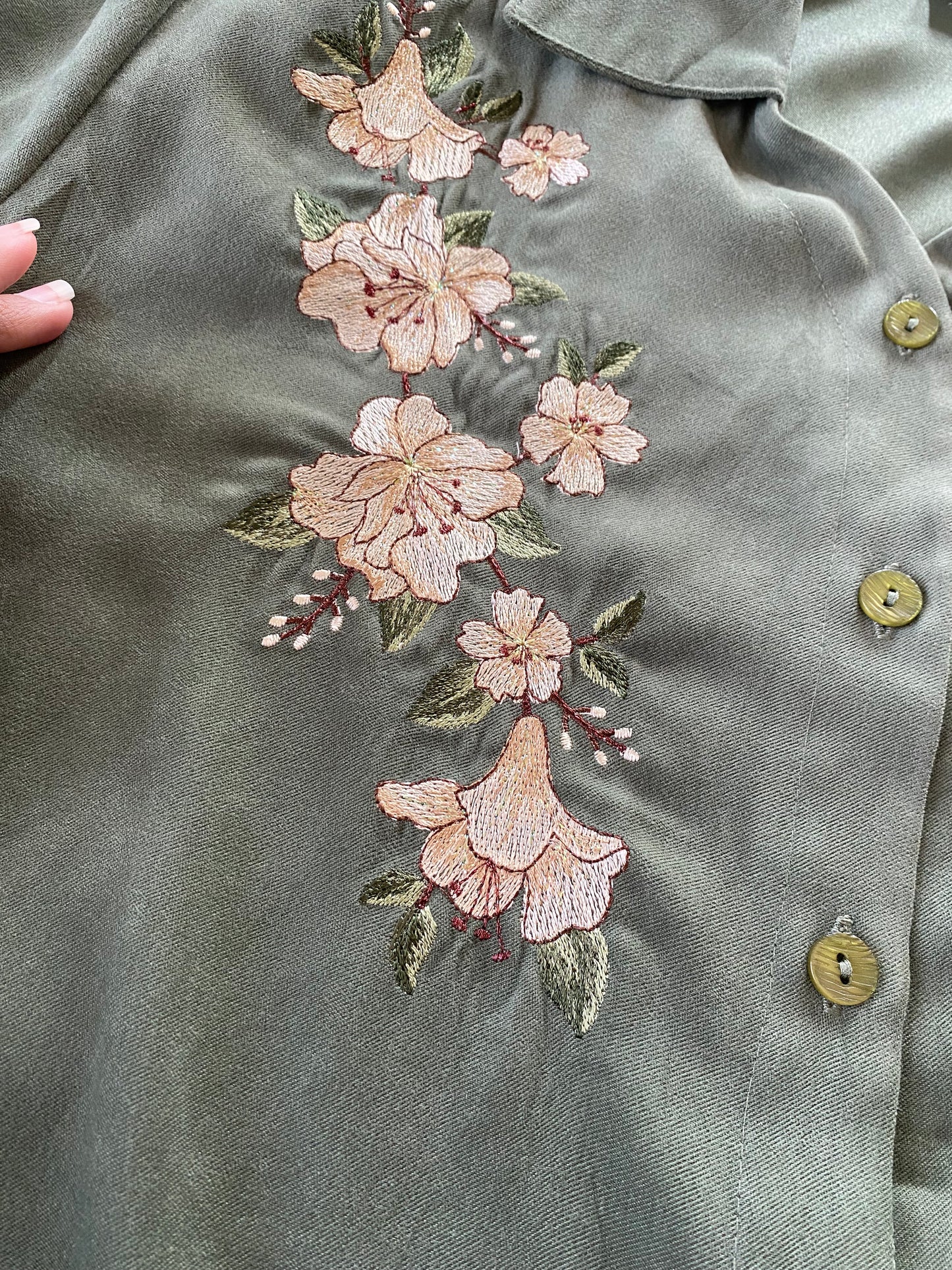 Green Floral Suede Vintage Shirt