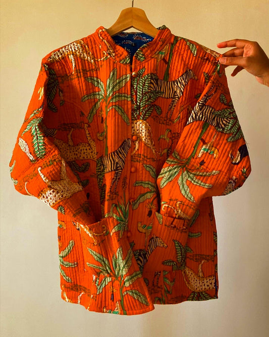 Tropical Orange Paradise Quilted Jacket