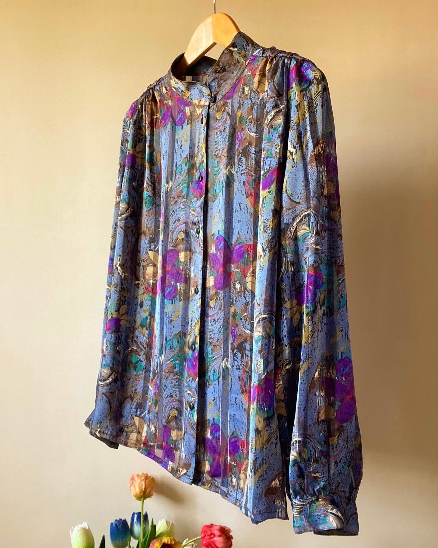 Vintage Semi Sheer Abstract Galaxy Print Shirt