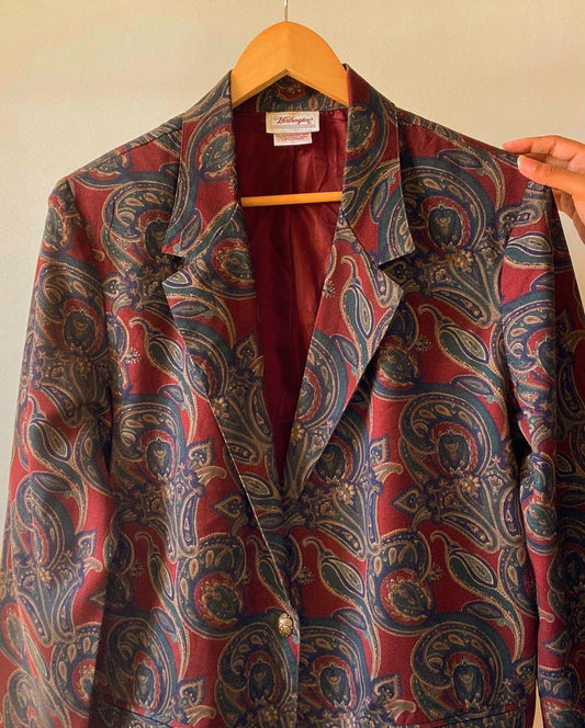 Parsley Motif Ethnic Print Vintage Blazer