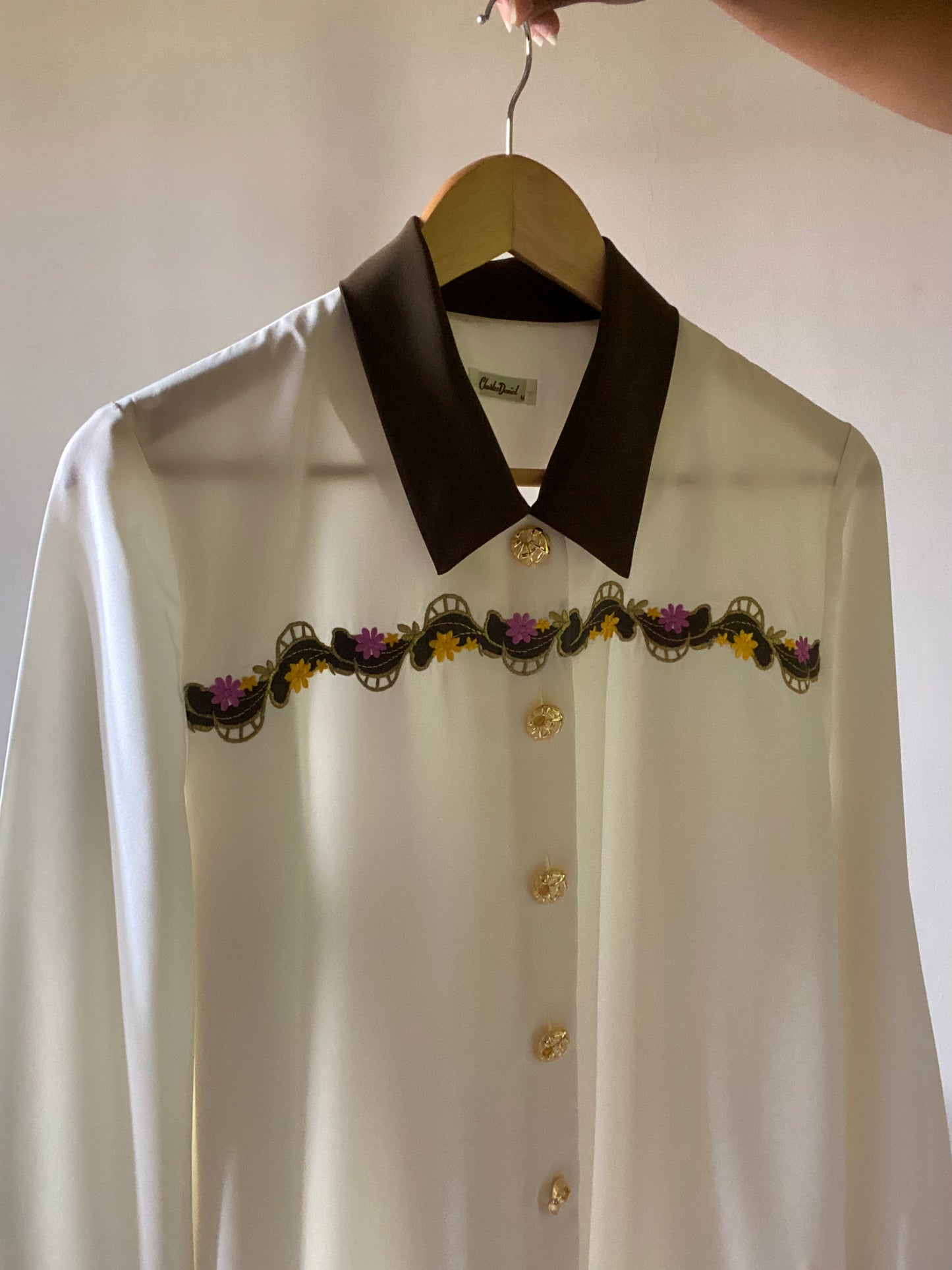 Front Floral Embroidered Vintage Shirt