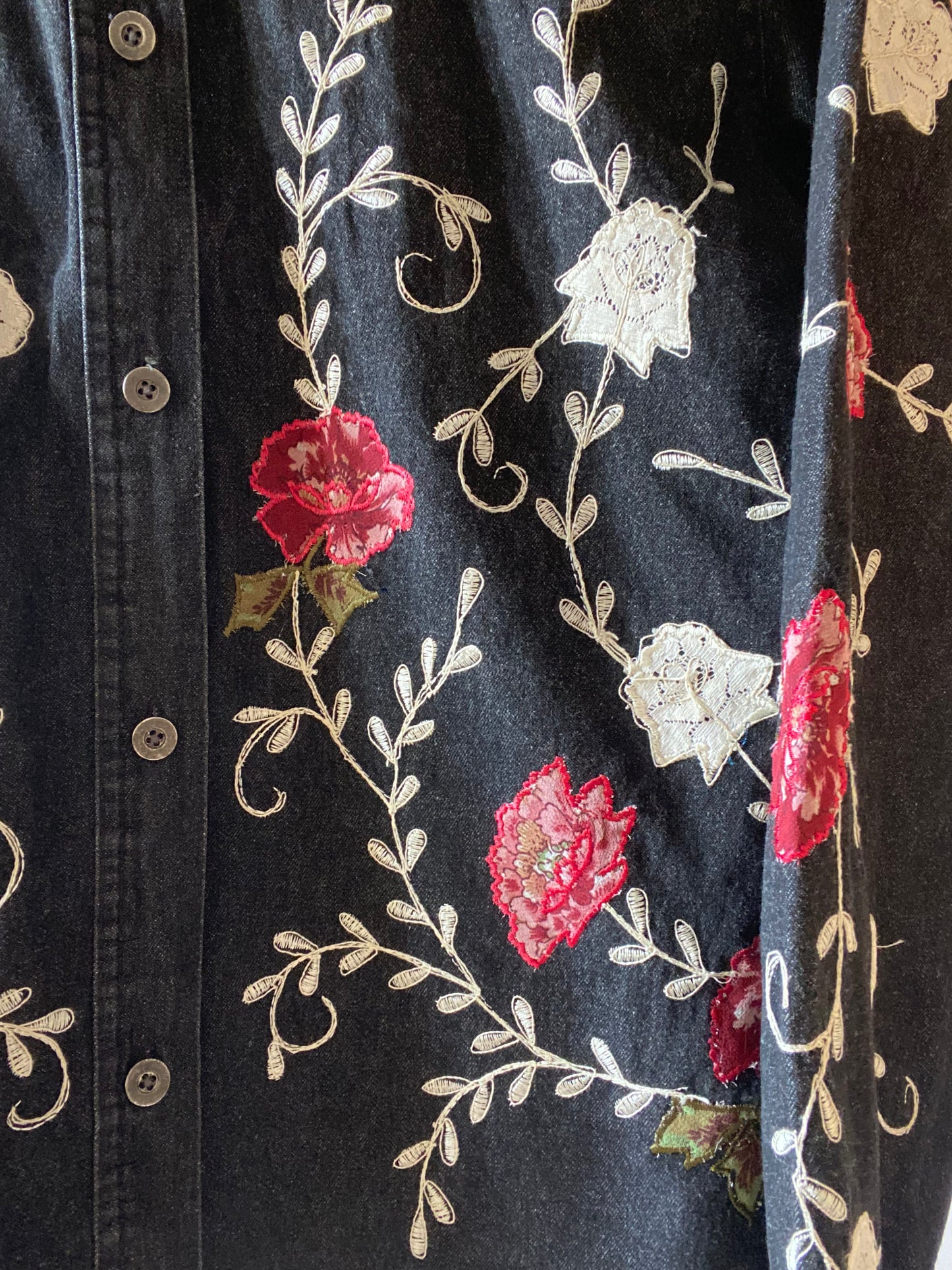 Vintage Appliqué Floral Denim Jacket