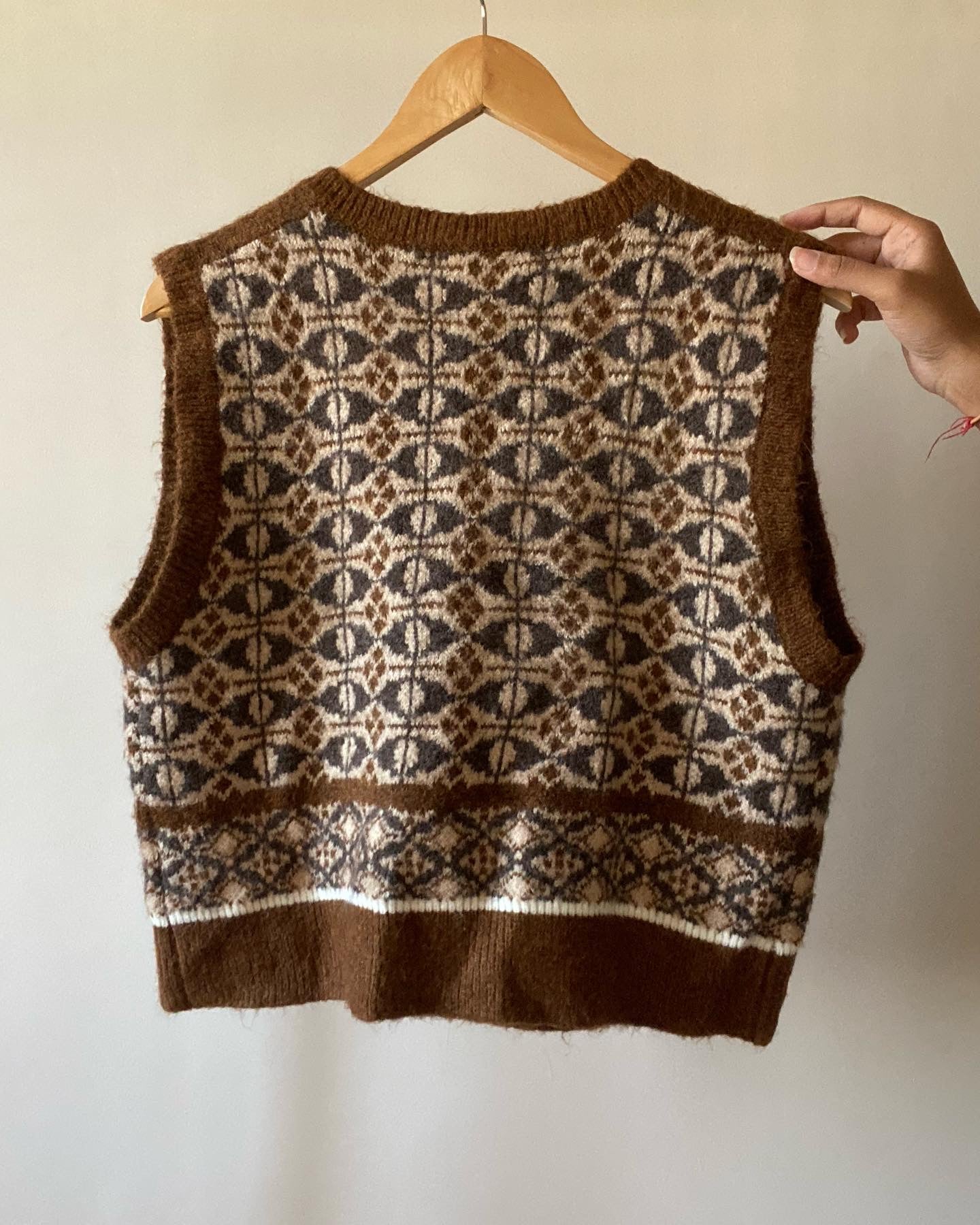 Brown All Over Patterned Vintage Sweater Vest