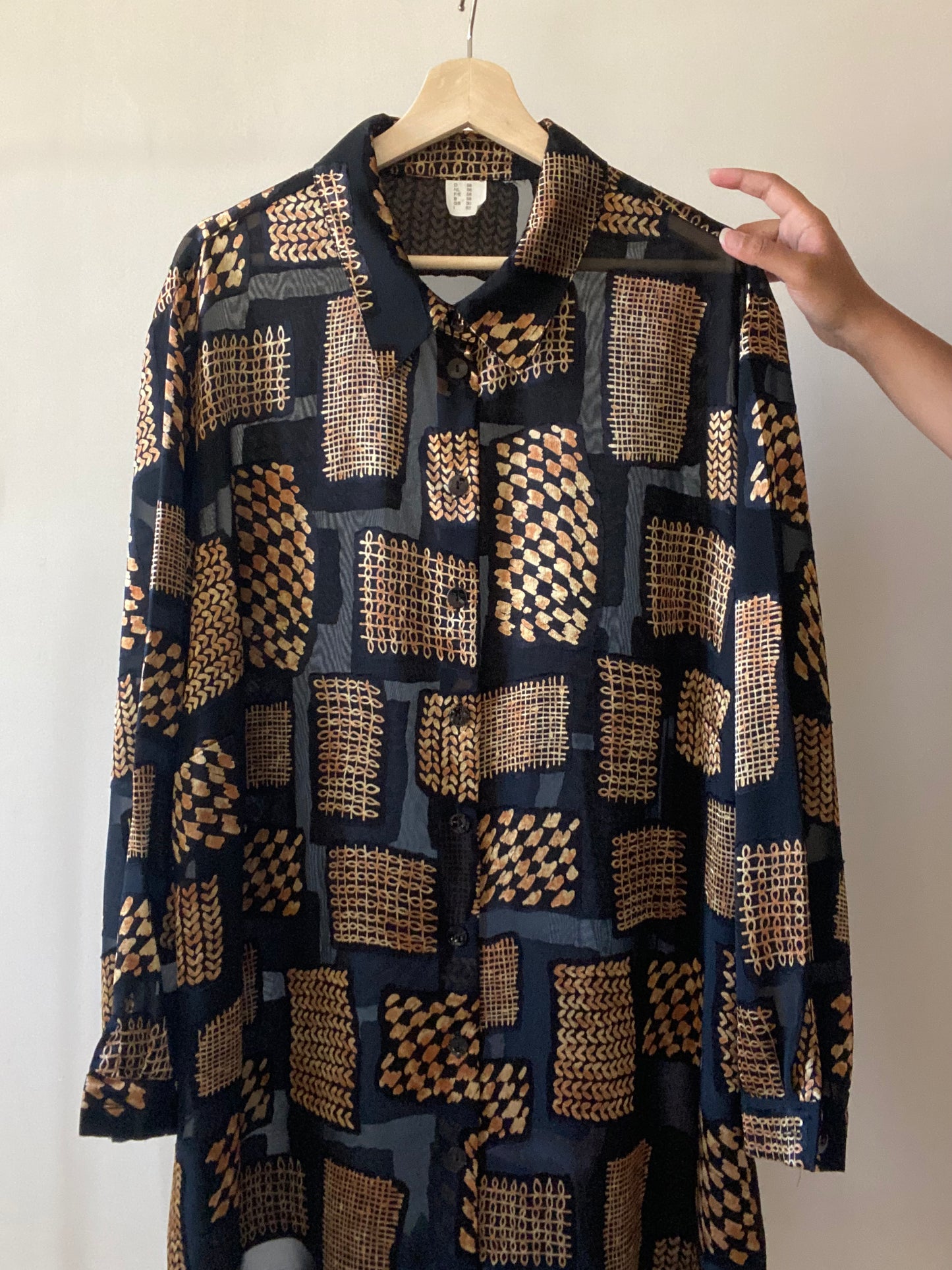 Vintage Semi Sheer Block Pattern Shirt