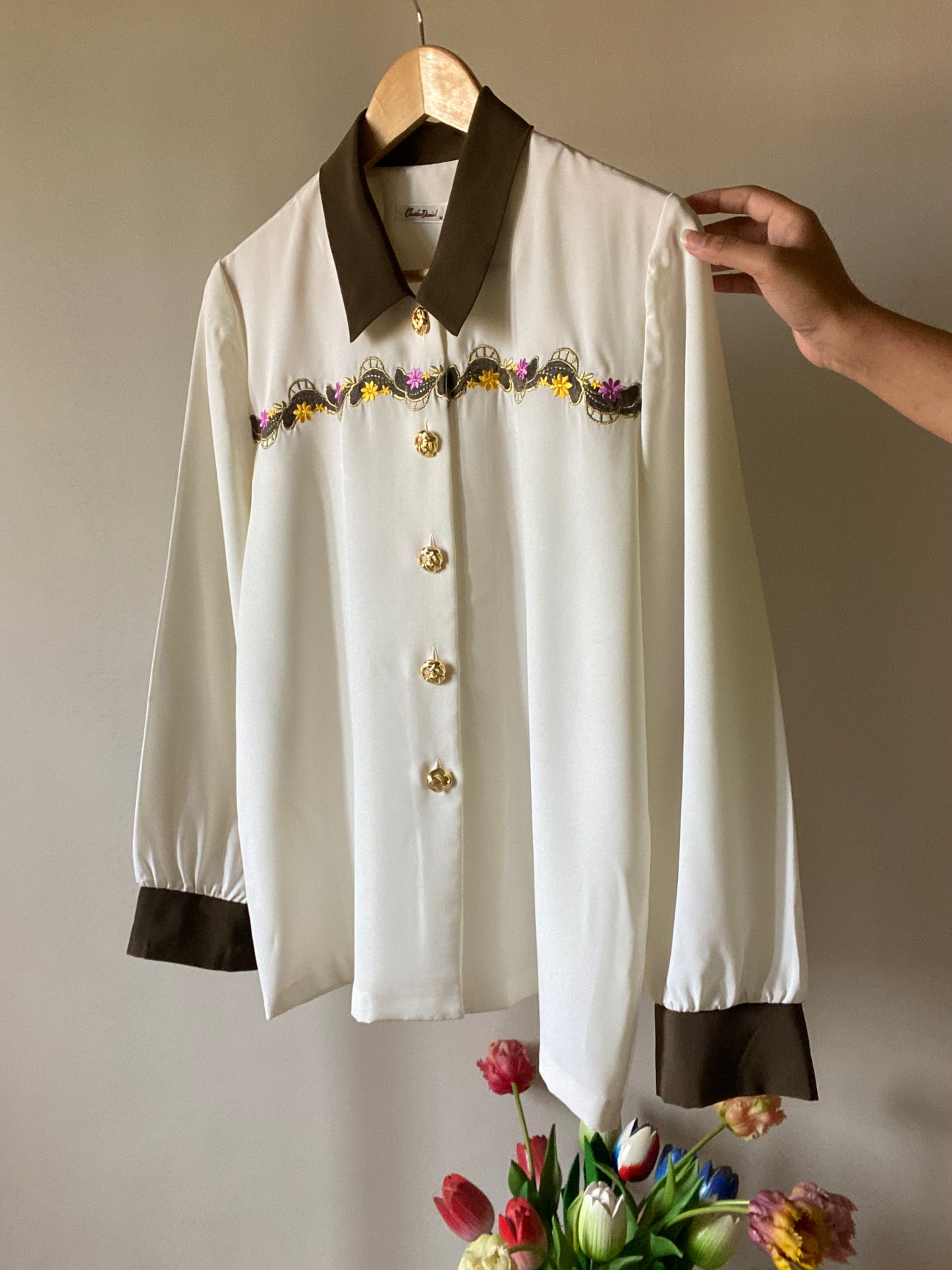 Front Floral Embroidered Vintage Shirt