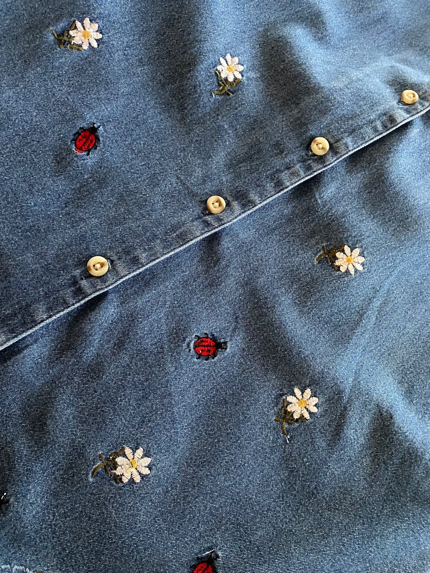 Vintage Tiny Floral Embroidered Denim Shirt