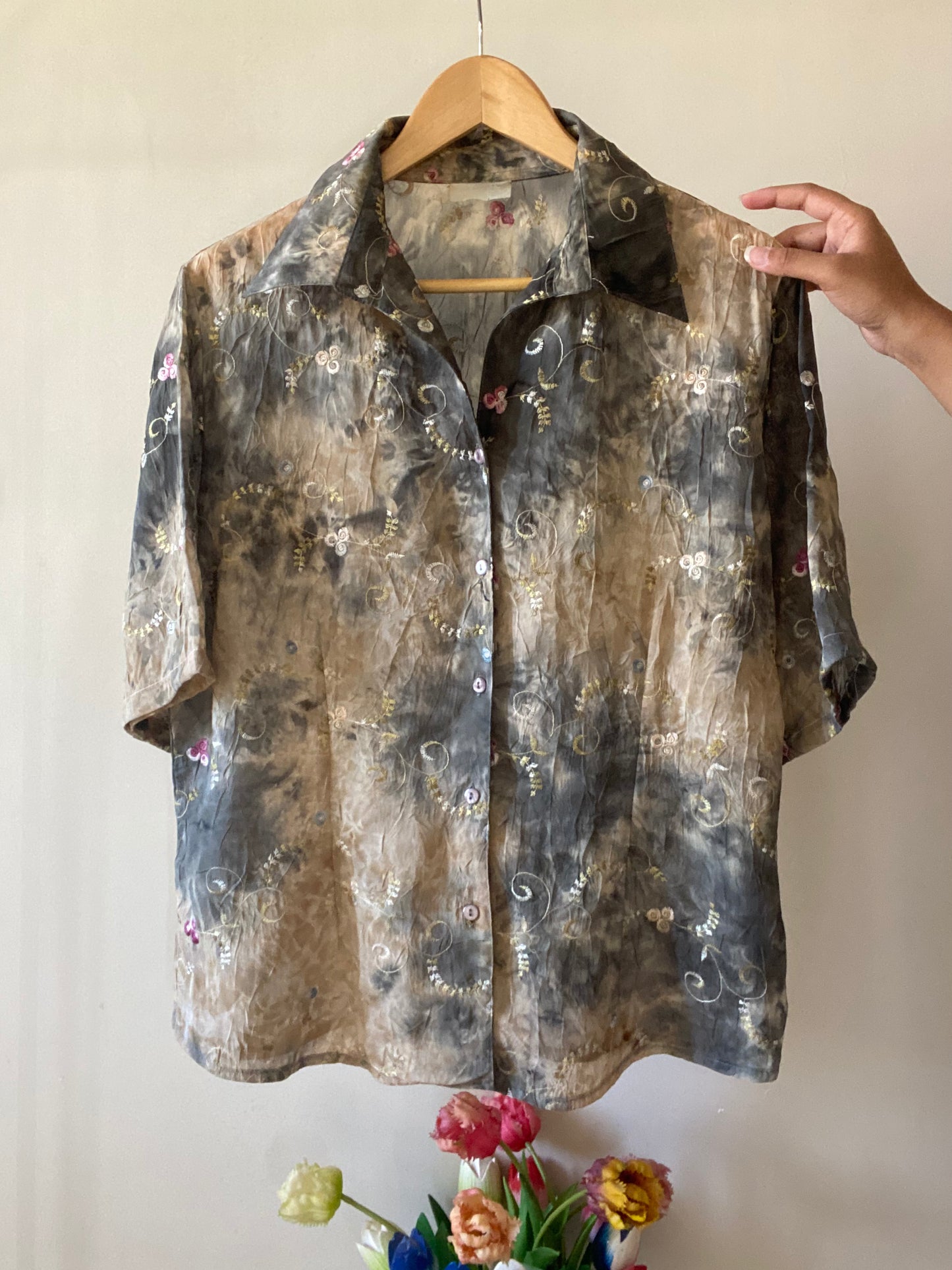 Tie And Dye Floral Embroidered Vintage Shirt