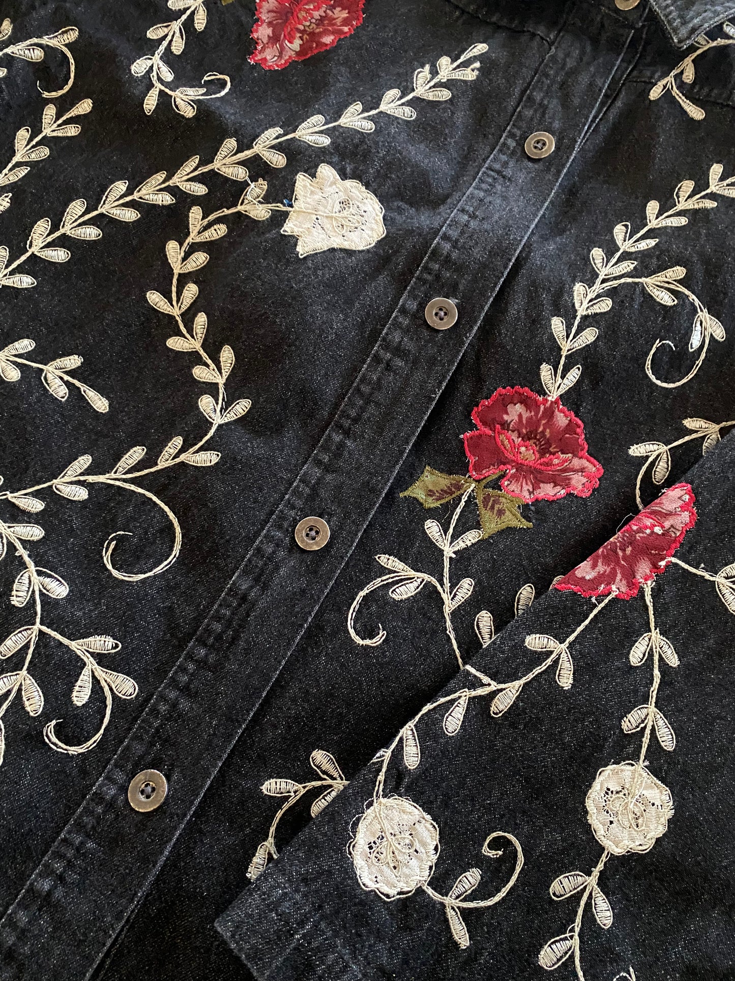 Vintage Appliqué Floral Denim Jacket