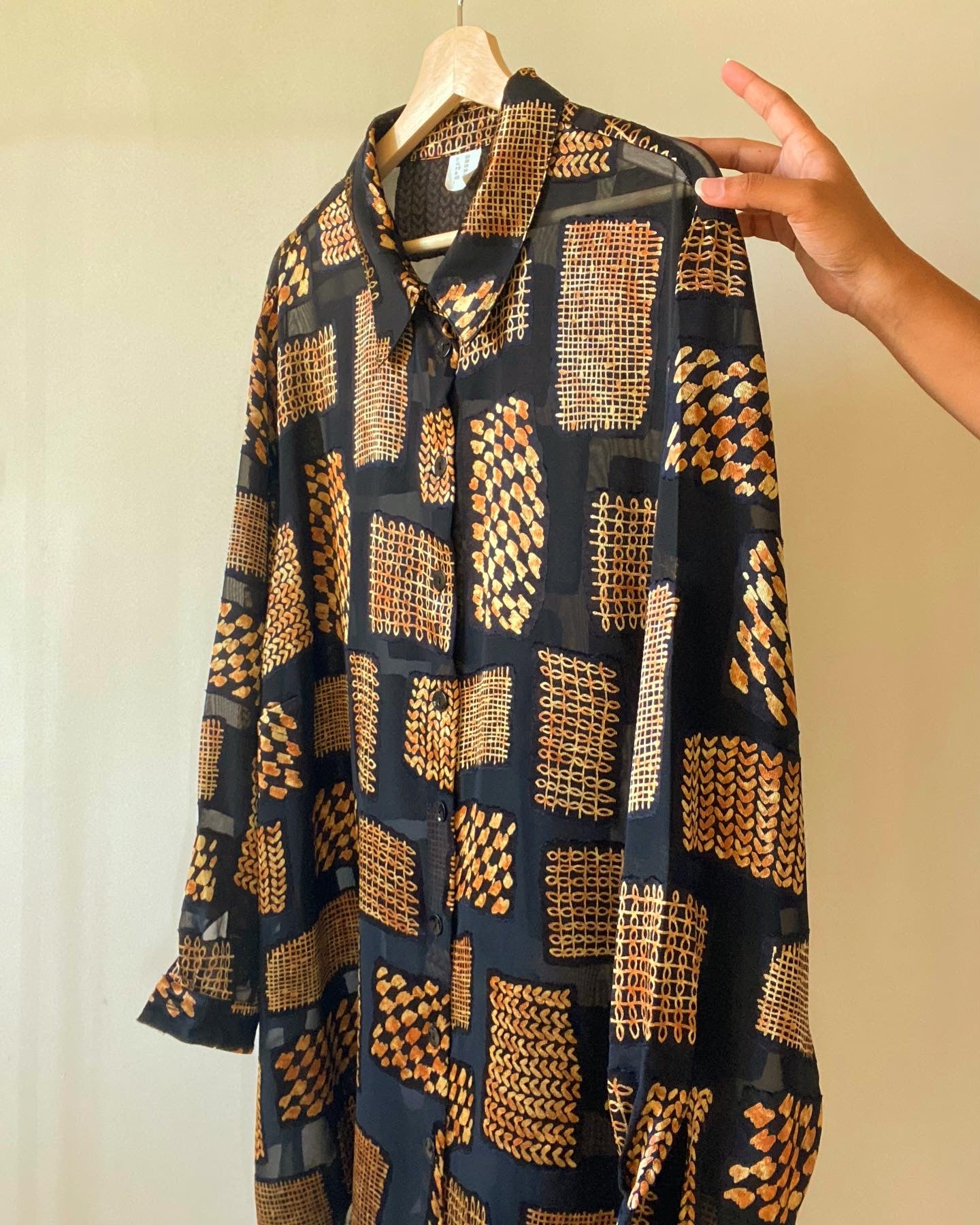 Vintage Semi Sheer Block Pattern Shirt