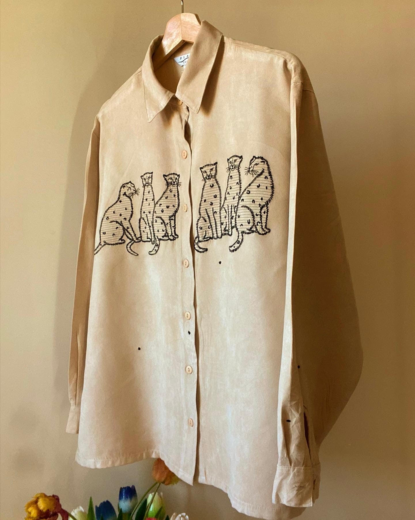 Animal Embroidered Vintage Suede Shirt