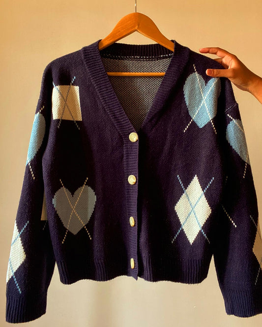 Korean Argyle Inspired Vintage Cardigan