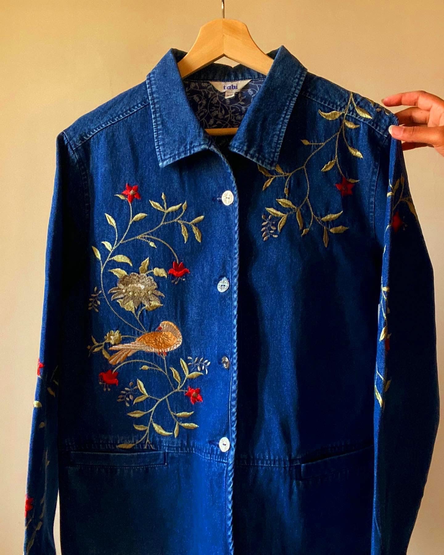 Vintage Bird Embroidered Denim Jacket