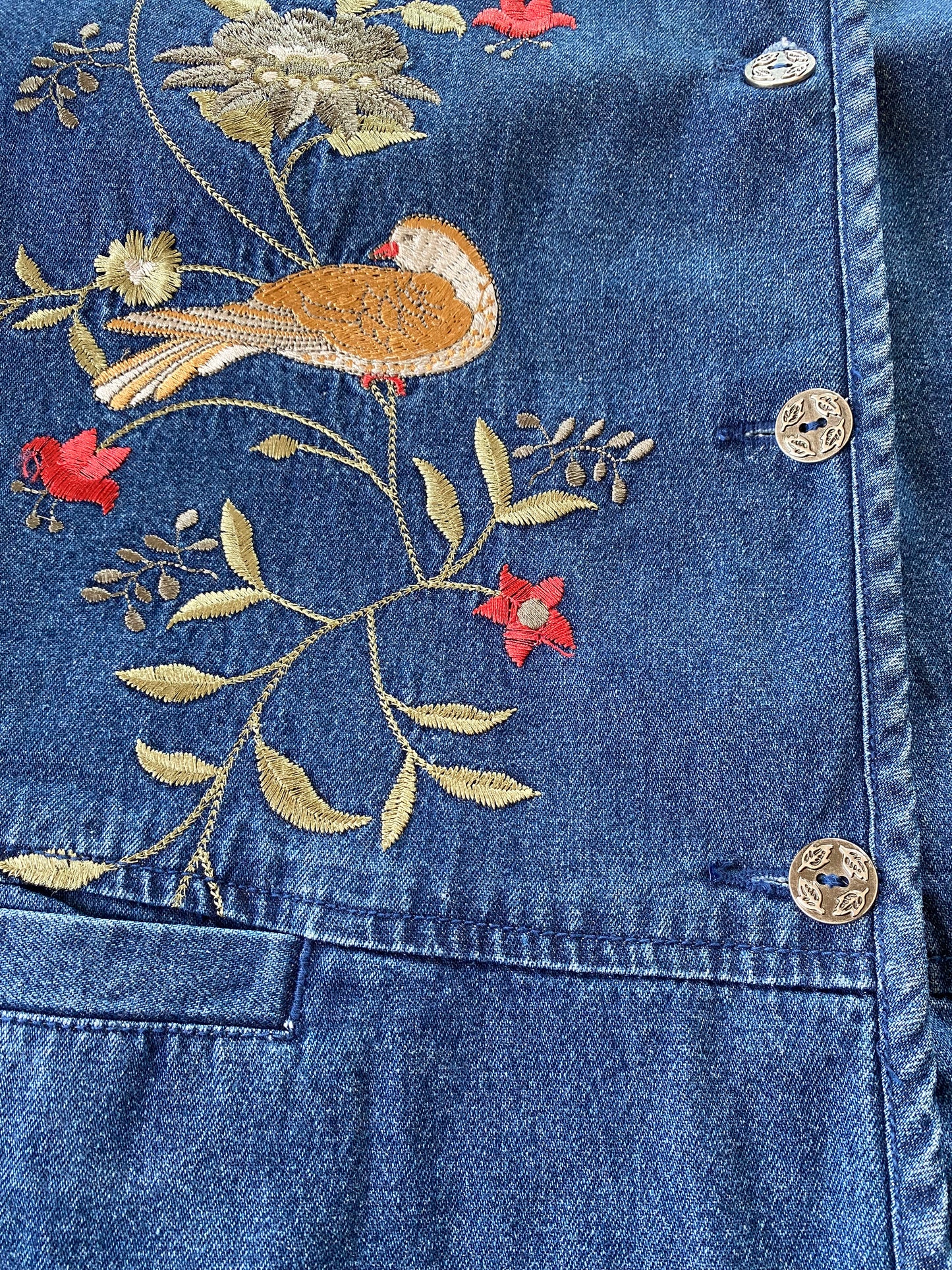 Vintage Bird Embroidered Denim Jacket